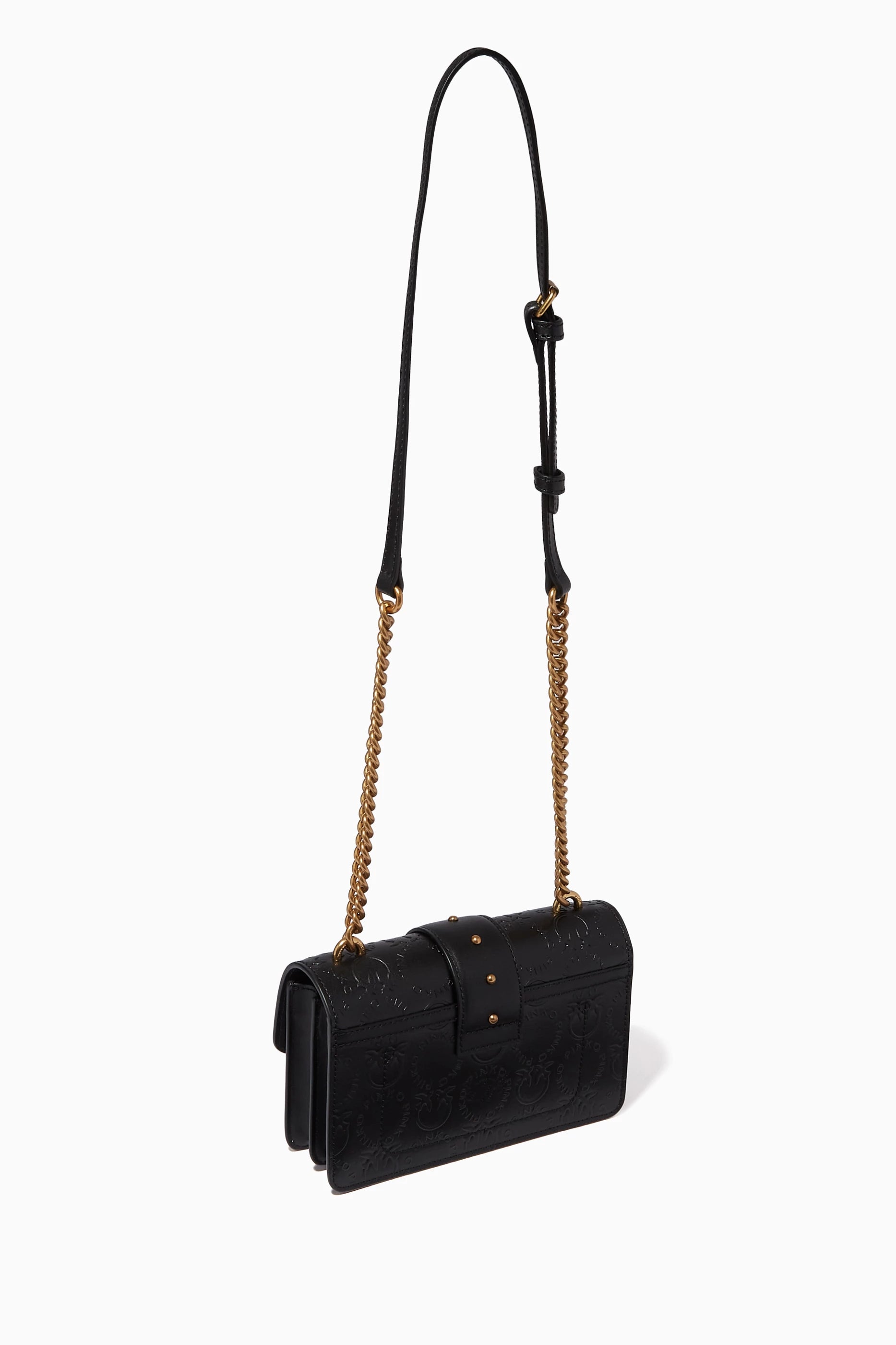 Pinko Mini Love Icon Bag in Monogram Leather -Black (Mirror)