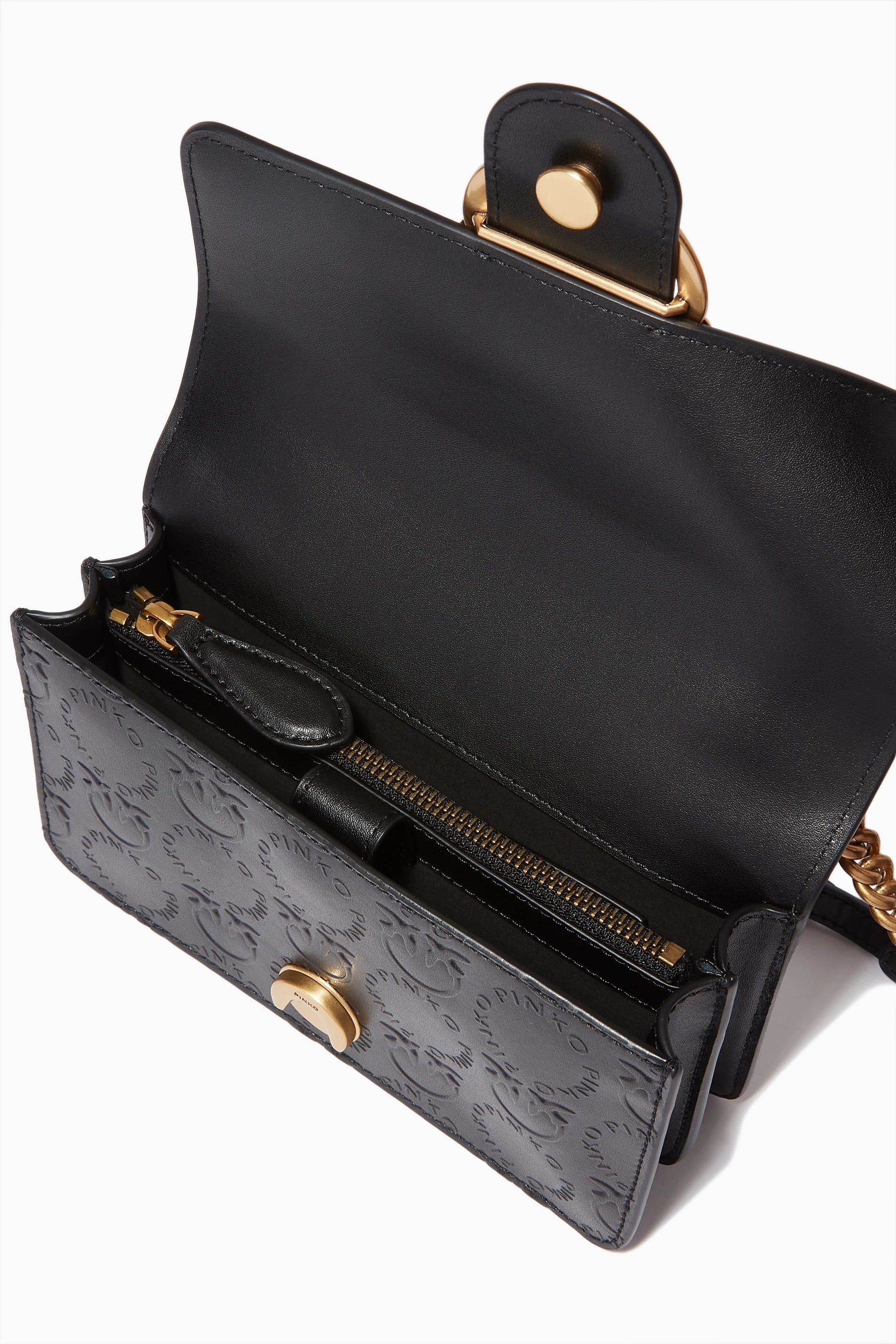 Pinko Mini Love Icon Bag in Monogram Leather -Black (Mirror)