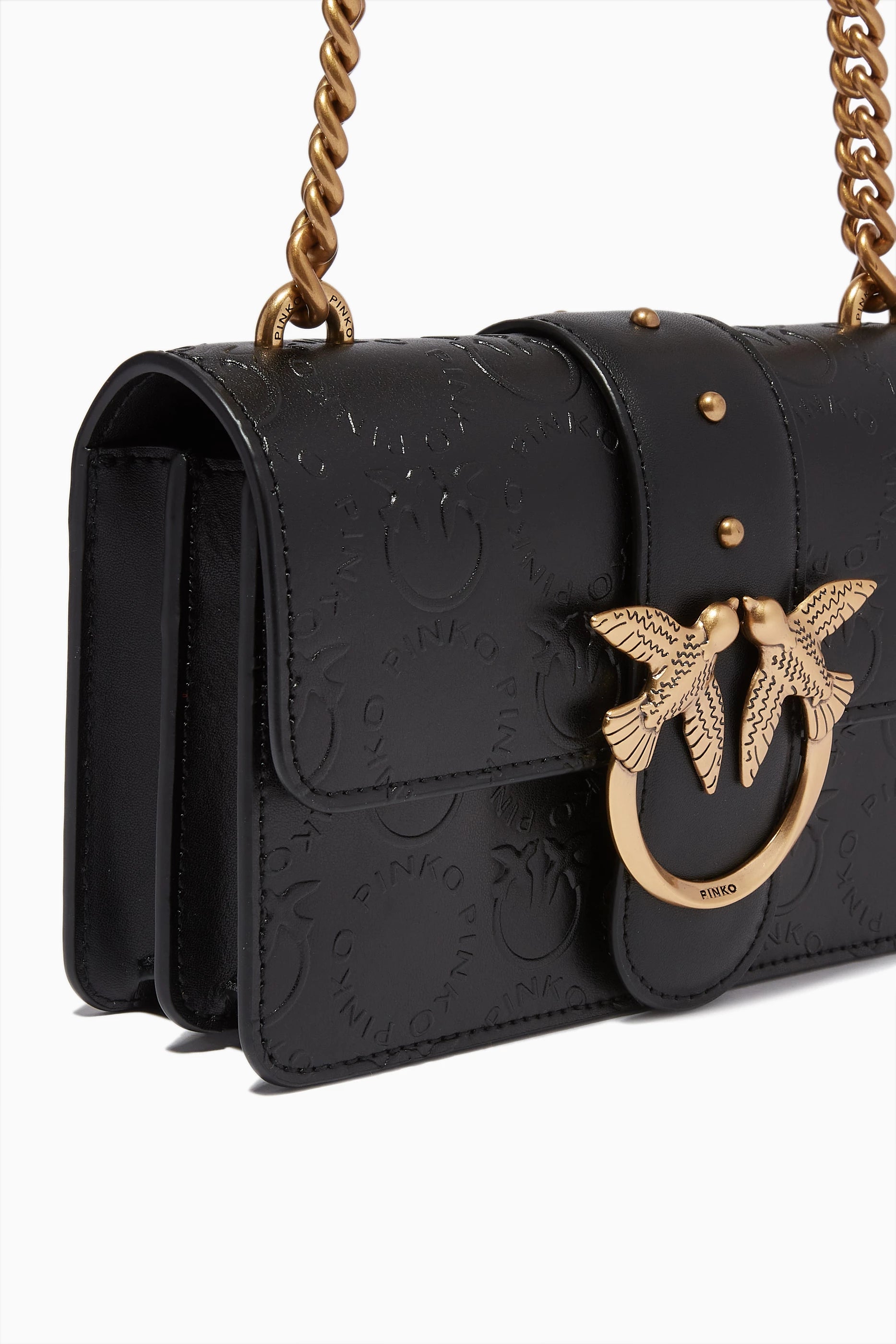 Pinko Mini Love Icon Bag in Monogram Leather -Black (Mirror)