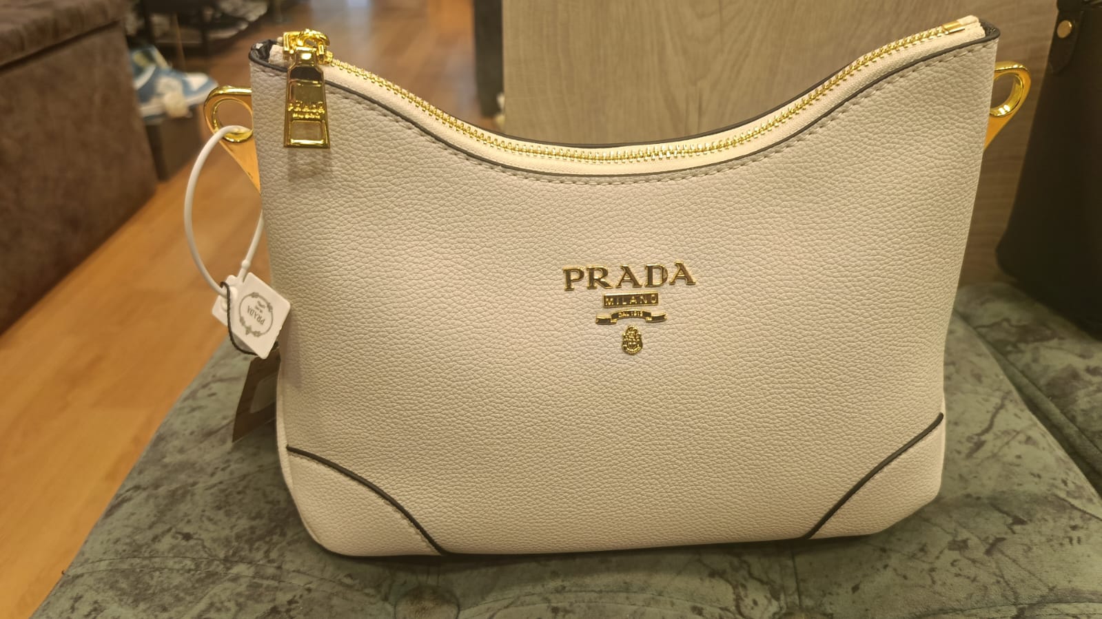 Prada Grained Leather Shoulder Bag - White