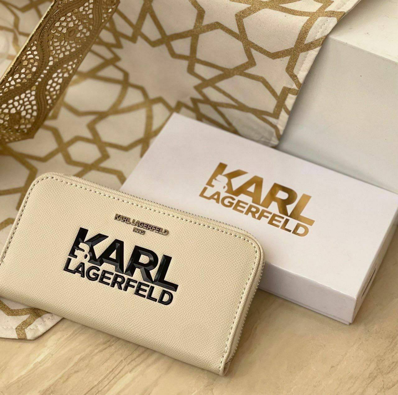 Karl Lagerfeld K/Ikonik Zip-Around Wallet - Beige (Mirror)
