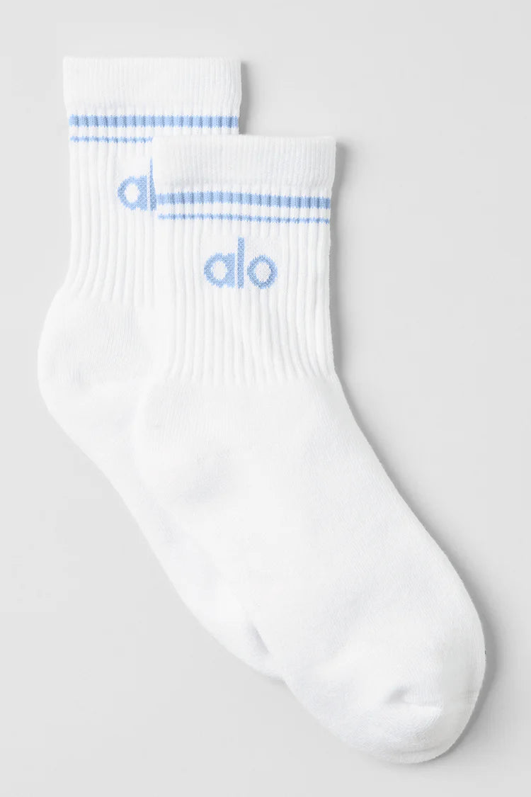 Alo Yoga | Unisex Half-Crew Throwback Sock White/Seashell Blue