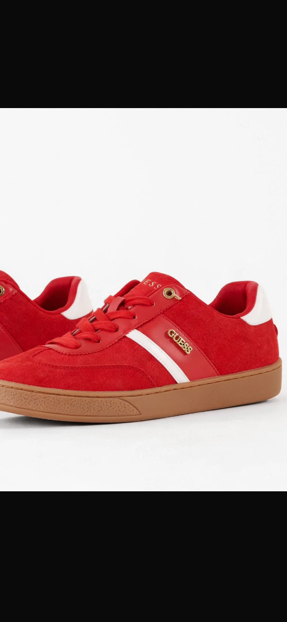Guess Naoko sneakers feature a suede upper and a classic gum rubber sole.