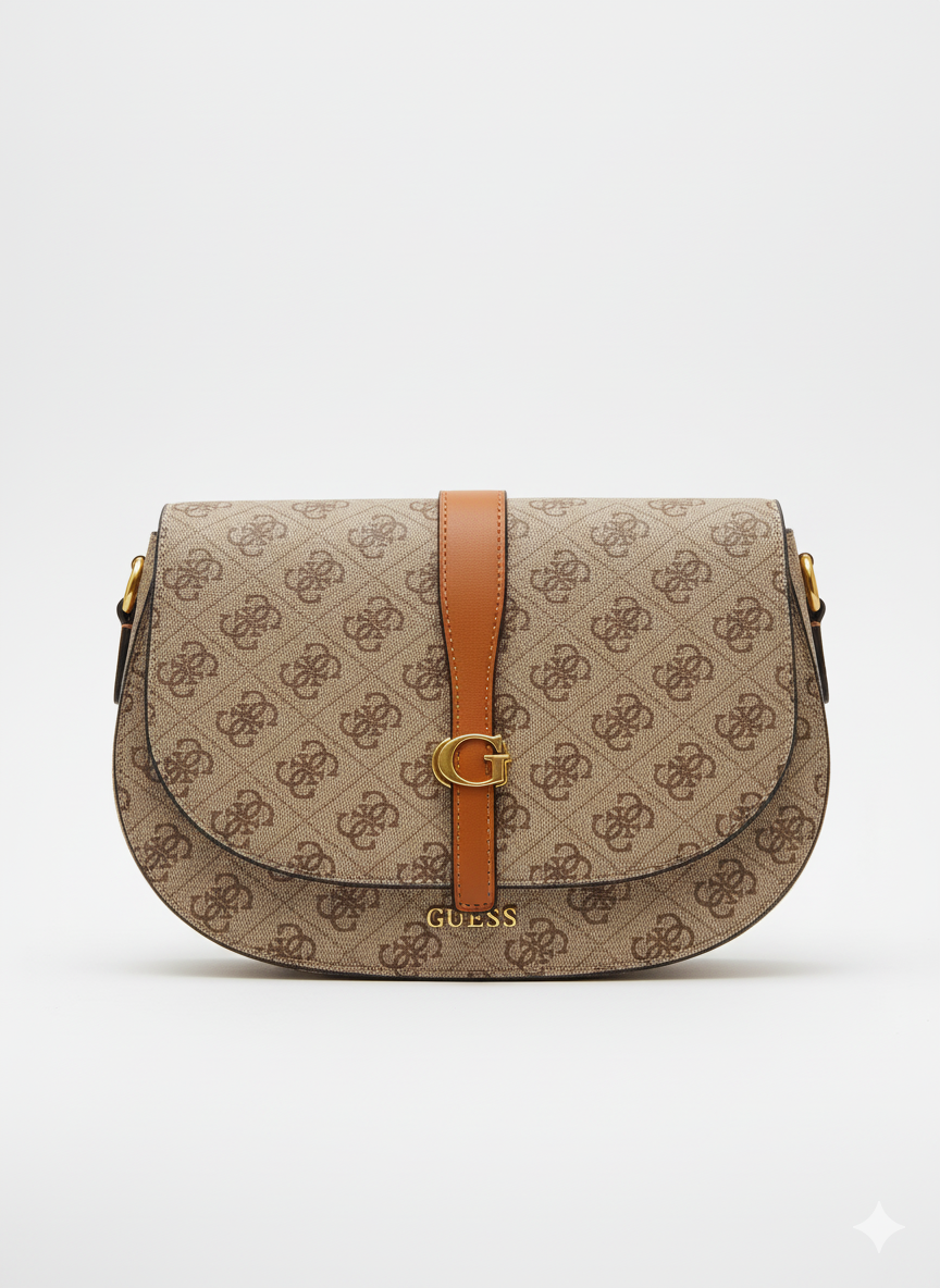 Guess Signature Logo Saddle Bag - Beige