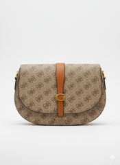 Guess Signature Logo Saddle Bag - Beige