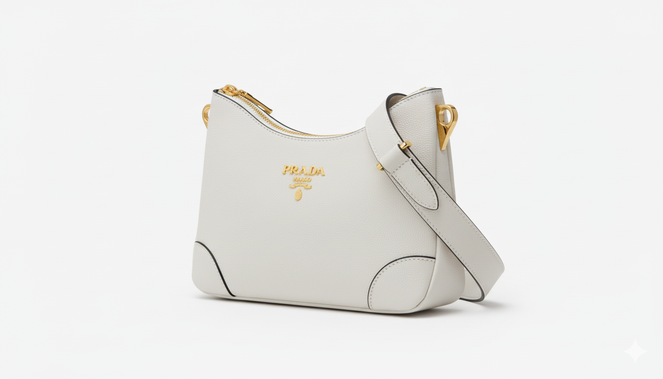 Prada Grained Leather Shoulder Bag - White