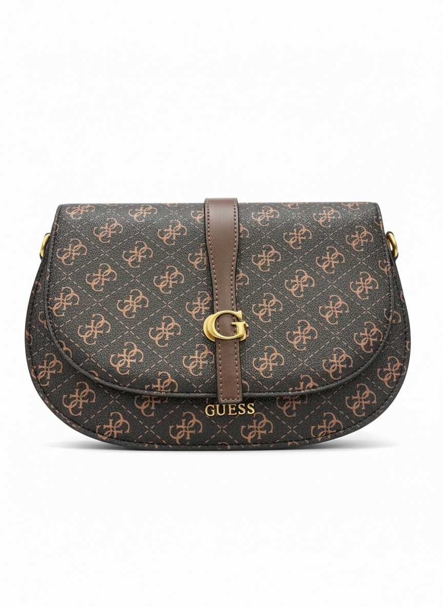 Guess Signature Logo Saddle Bag - Brown