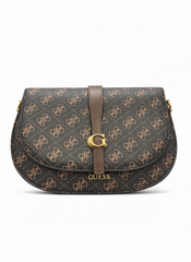 Guess Signature Logo Saddle Bag - Brown