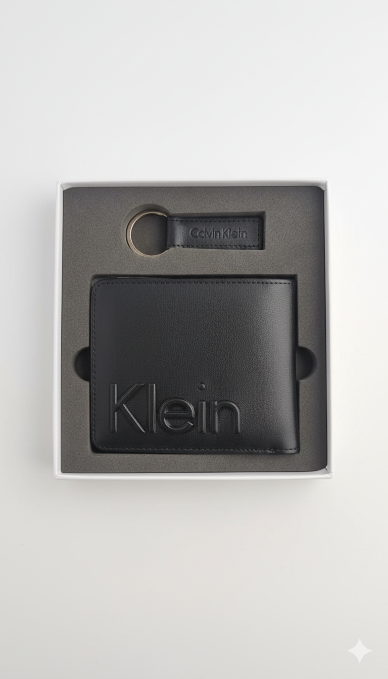 Calvin Klein Logo Wallet and Keychain Set - Black
