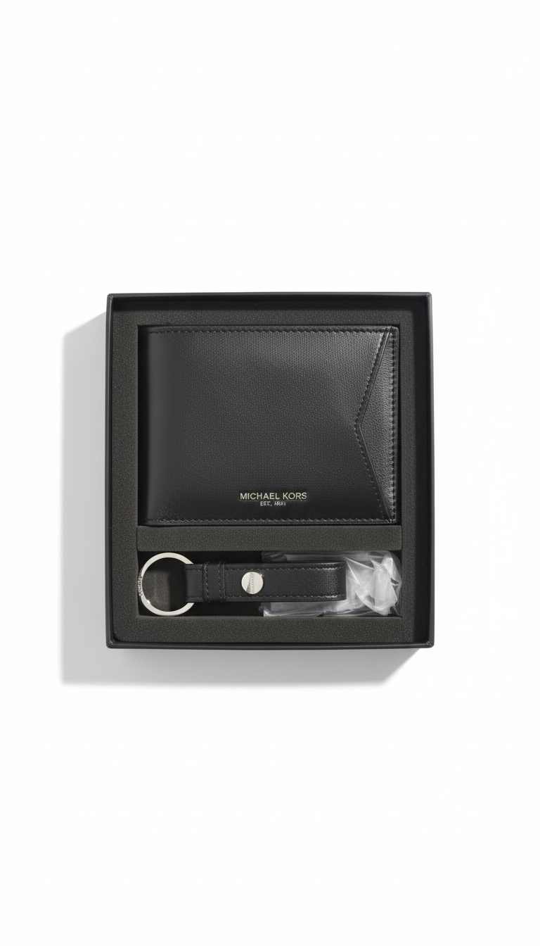Michael Kors Wallet and Keychain Set- Black