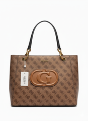 Guess Signature Tote Bag with Appliqué Logo - Brown