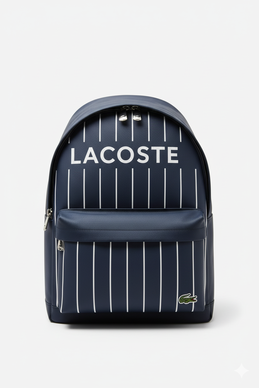 Lacoste Logo Print Pinstripe Backpack - Navy