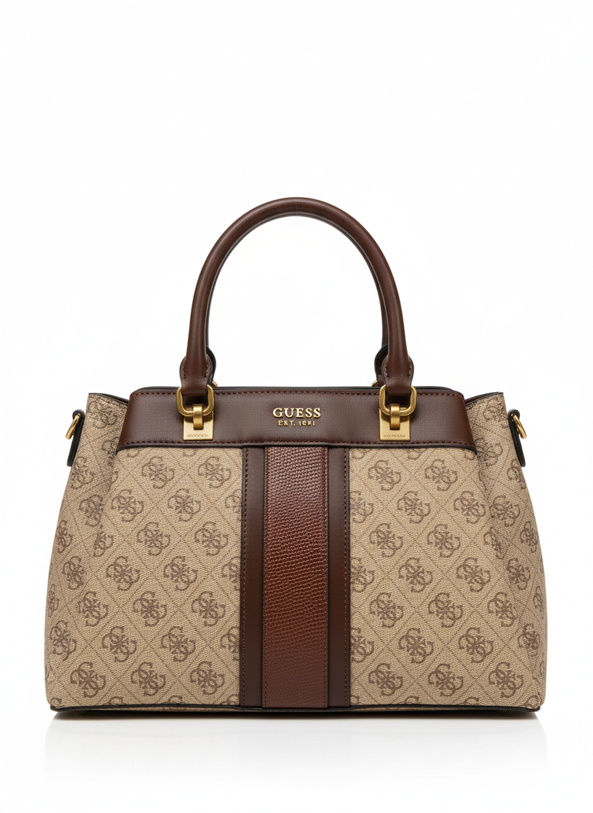 Guess Signature Monogram Satchel - Beige