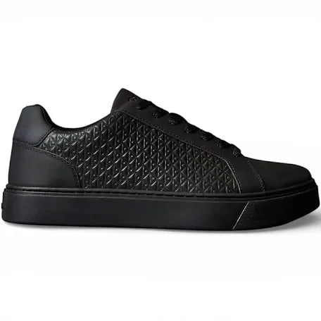 black Calvin Klein Jeans textured lace-up sneakers feature embossed detailing