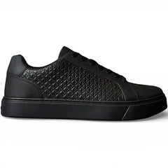 black Calvin Klein Jeans textured lace-up sneakers feature embossed detailing
