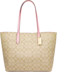 Coach City Tote bag in Light Khaki with Blossom pink trim.