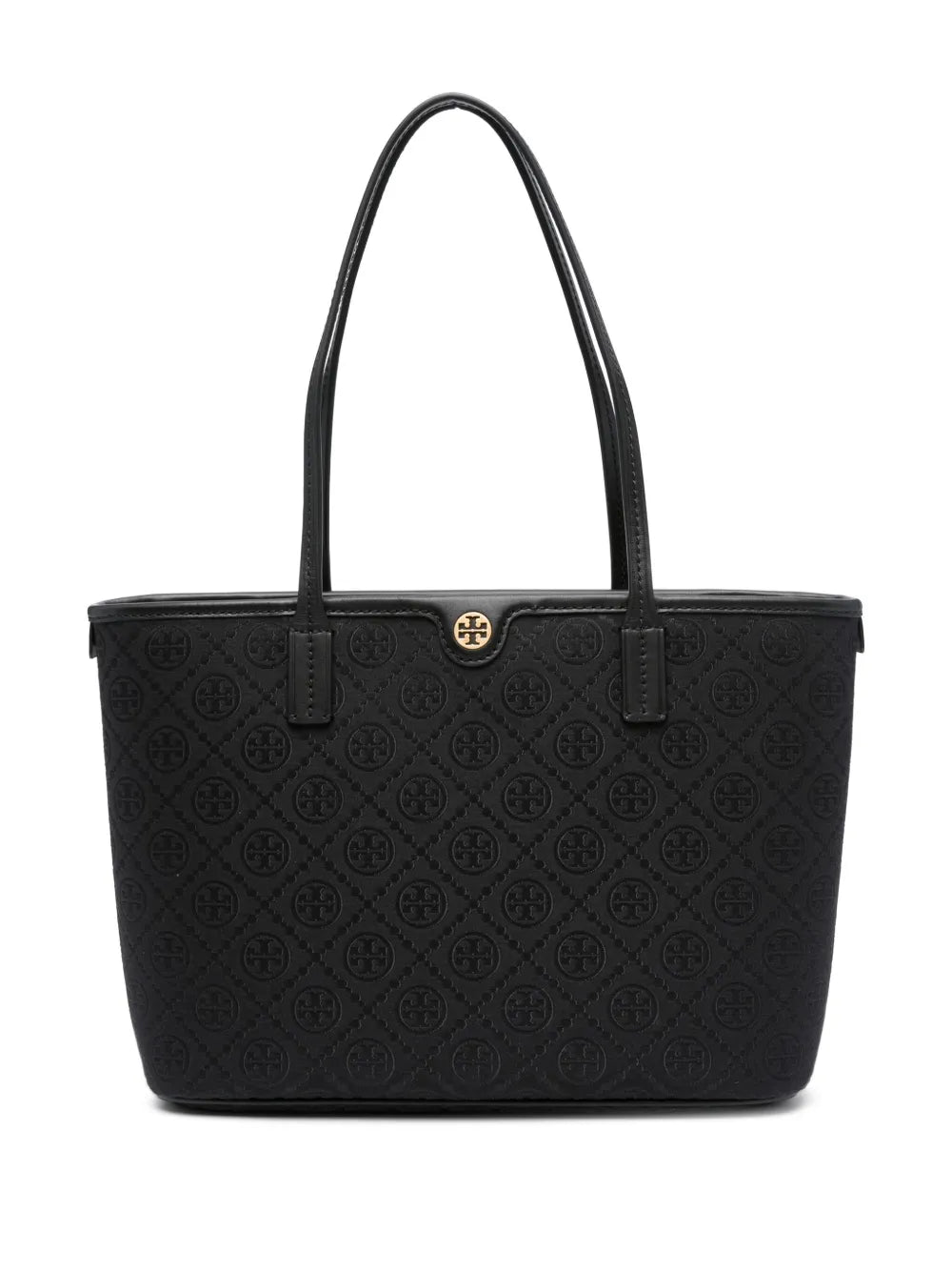 Tory Burch Small T Monogram Zip Tote in black jacquard