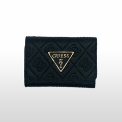 Guess trifold wallet features a black