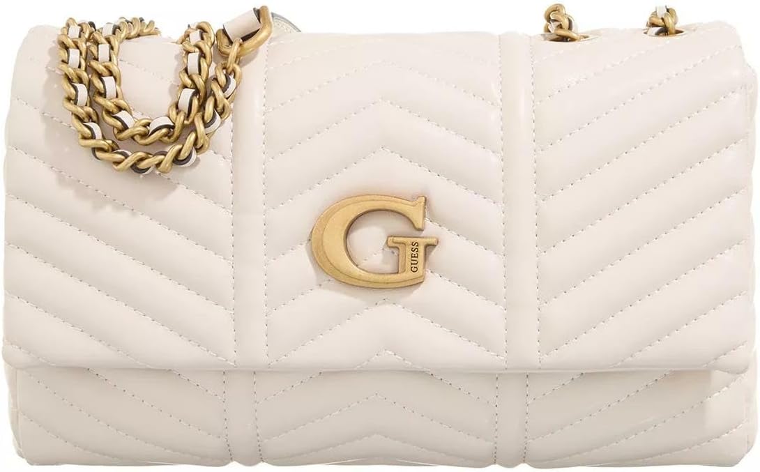 Guess Lovide convertible flap handbag features a chic quilted design with gold