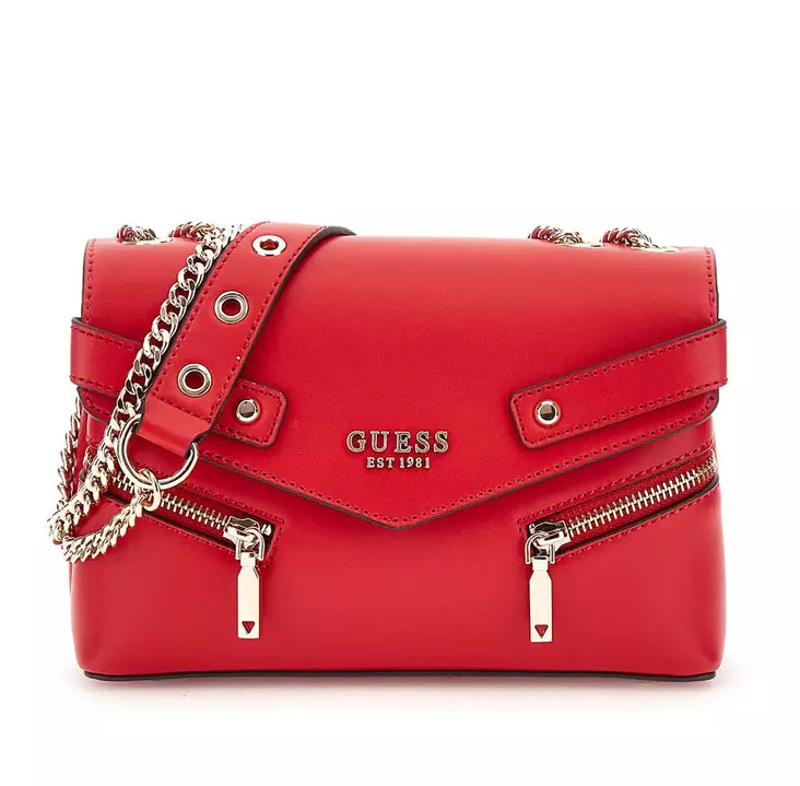 Guess Trissa Convertible Crossbody Bag in red, featuring signature logo