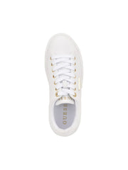 GUESS Women's Miram sneakers in white, featuring a prominent triangular logo patch