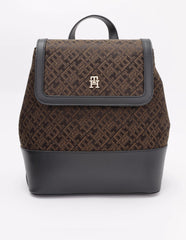 Tommy Hilfiger IM LATAM Jacquard Backpack featuring an all-over monogram pattern with a prominent gold-