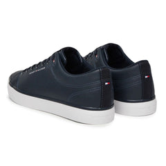 the Tommy Hilfiger Logo Lace-Up Trainers in desert sky navy blue, featuring a clean