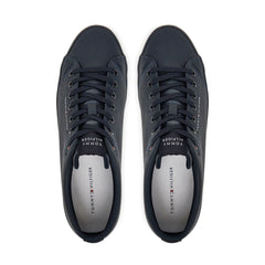 the Tommy Hilfiger Logo Lace-Up Trainers in desert sky navy blue, featuring a clean
