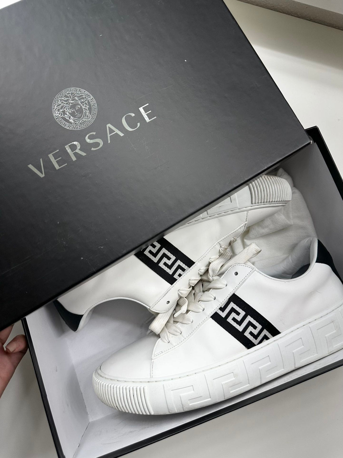 Versace Greca embroidered faux leather sneakers