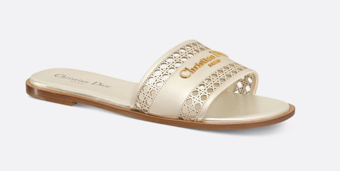 Dior Or D-Lane Slide Gold-Tone Openwork Microcannage Laminated Calfskin