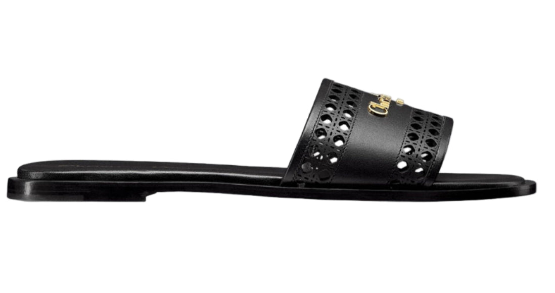 D-Lane Slide Black Calfskin with Openwork Microcannage Mot