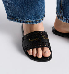 D-Lane Slide Black Calfskin with Openwork Microcannage Mot