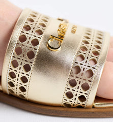 Dior Or D-Lane Slide Gold-Tone Openwork Microcannage Laminated Calfskin
