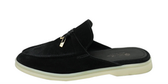 Loro Piana Beige Suede Babouche Charms Walk Flat Mules - Black