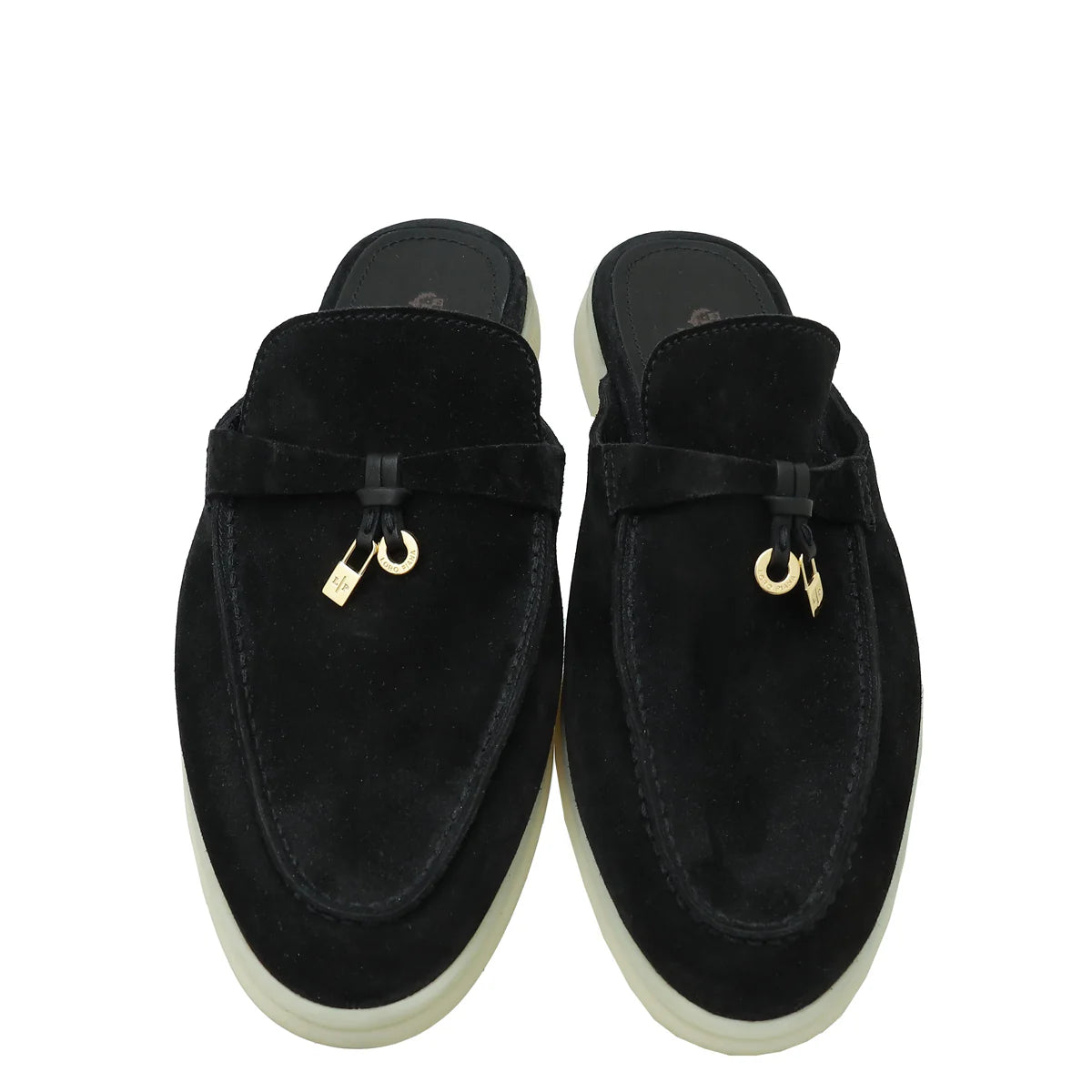 Loro Piana Beige Suede Babouche Charms Walk Flat Mules - Black