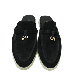 Loro Piana Beige Suede Babouche Charms Walk Flat Mules - Black