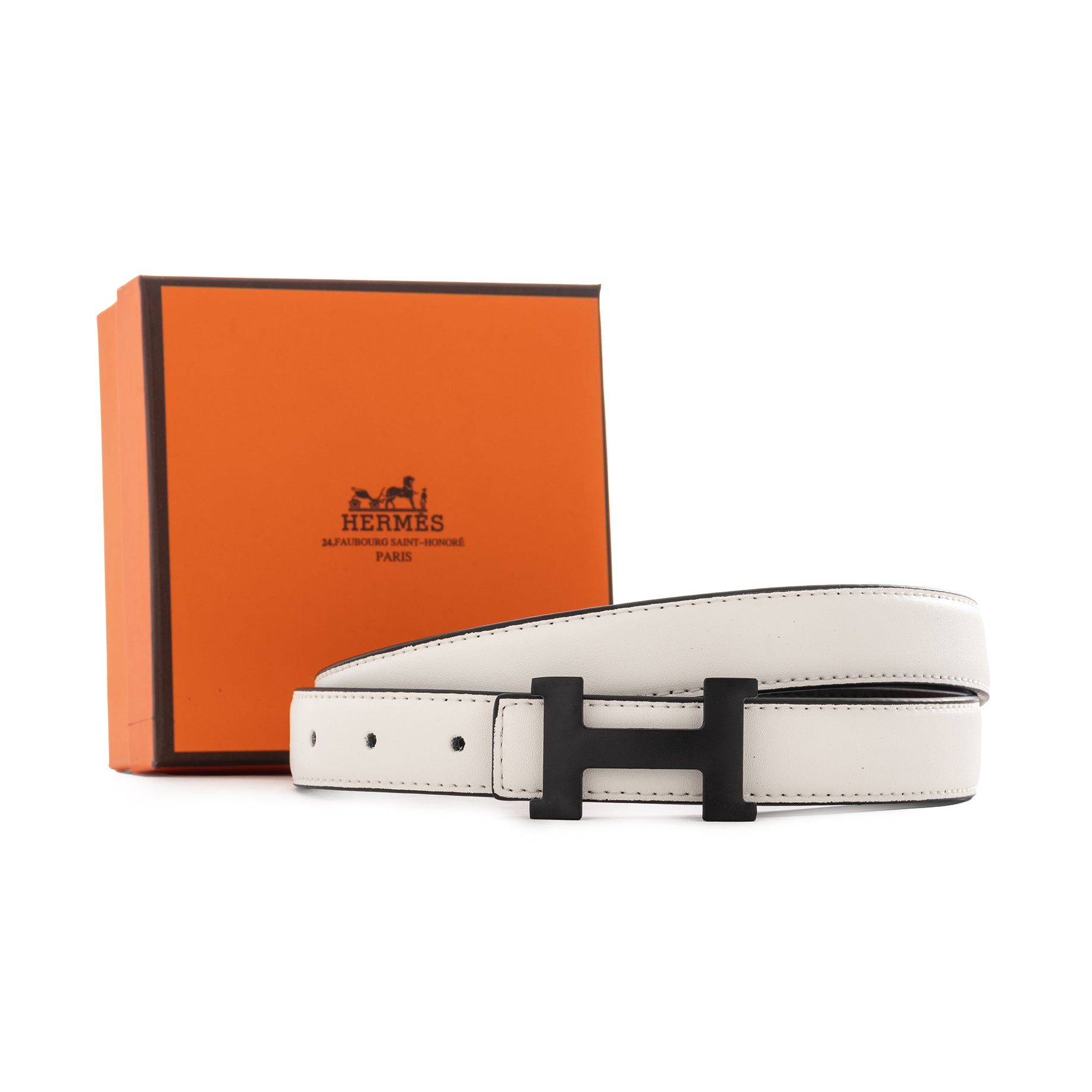 Hermès H Belt Buckle & Reversible Leather Strap - White/Black