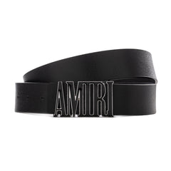 Amiri Logo grain leather belt | Black