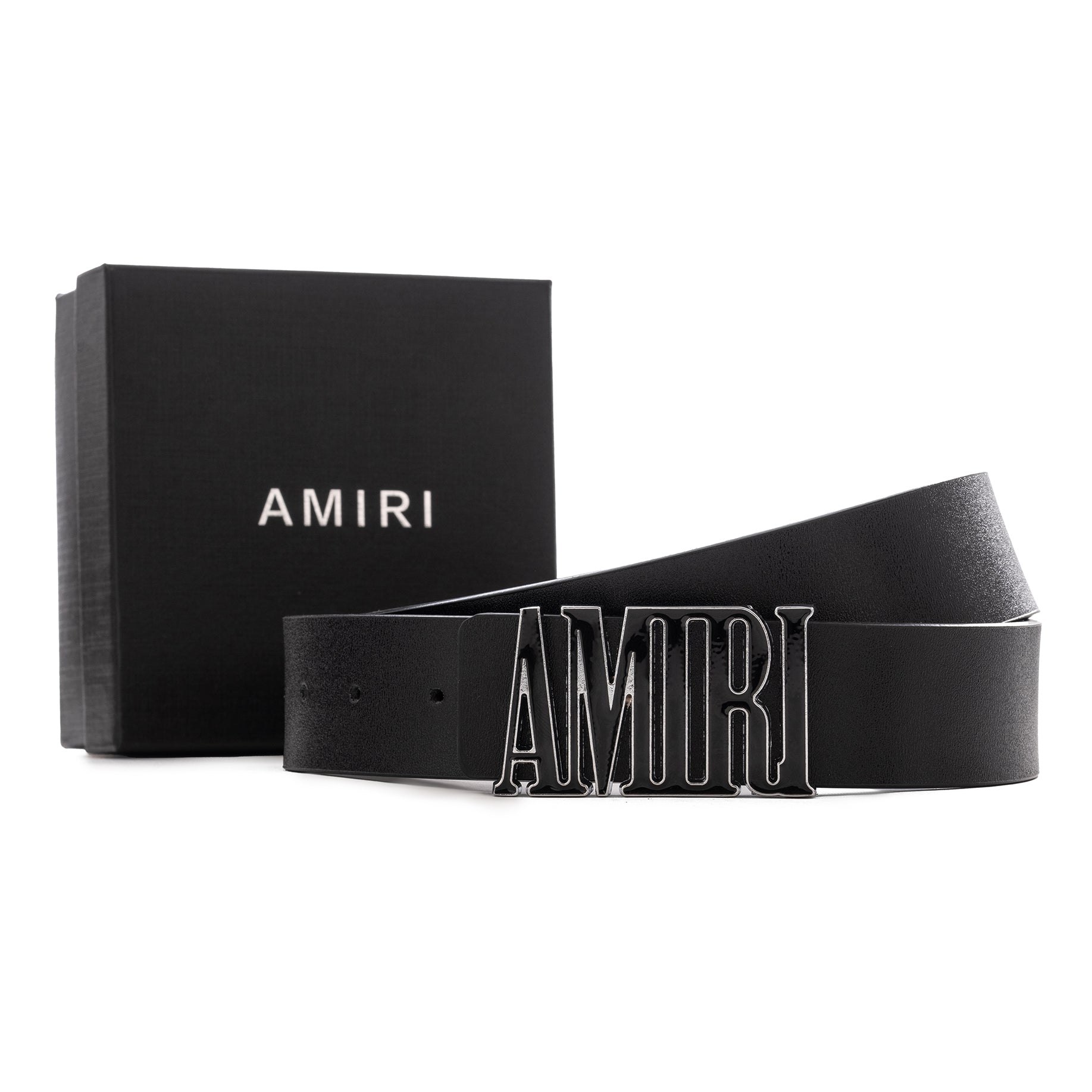 Amiri Logo grain leather belt | Black