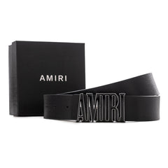 Amiri Logo grain leather belt | Black
