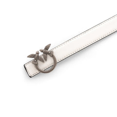 Pinko Lovebirds Design Slim Leather Belt -White