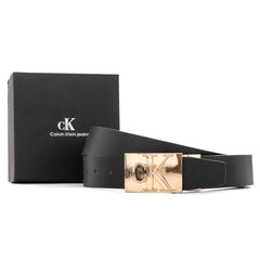 Calvin Klein Leather Belt For Men | Black/Gold