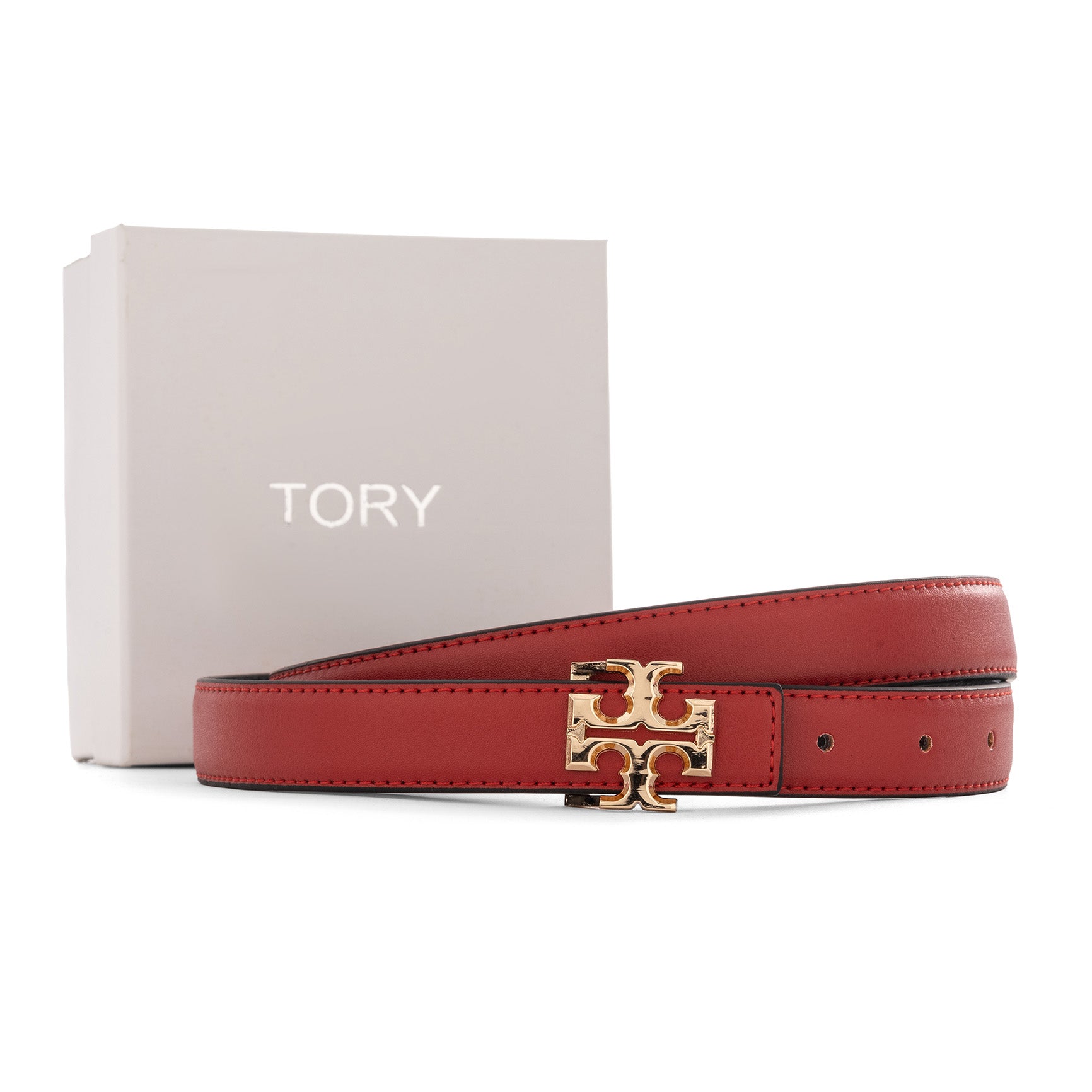 Tory Burch Women's Reversible Logo Belt | Red & Gold