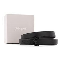 Saint Laurent YSL Monogram Black Leather Belt with Matte Black Buckle