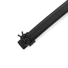 Saint Laurent YSL Monogram Black Leather Belt with Matte Black Buckle