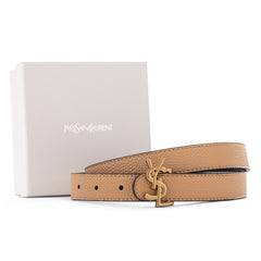 Saint Laurent YSL Monogram Reversible Leather Belt - Light Beige/Black