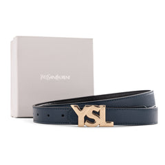 Saint Laurent Cassandre Leather Belt - Navy Blue