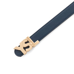 Saint Laurent Cassandre Leather Belt - Navy Blue