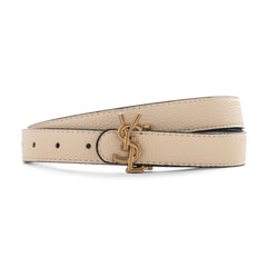 Saint Laurent YSL Monogram Reversible Leather Belt - Beige/Black