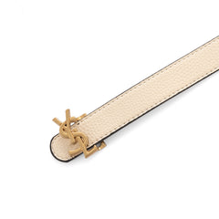Saint Laurent YSL Monogram Reversible Leather Belt - Beige/Black